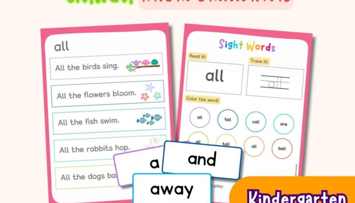 Sight Words for Kindergarten – แฟลชการ์ด แบบฝึกอ่าน และแบบฝึกหัดภาษาอังกฤษสำหรับเด็กอนุบาล (ไฟล์ pdf)
